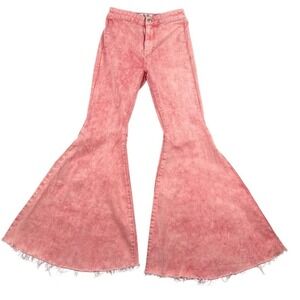 We The Free People Jeans size 25 Pink Just Float  Super Flare Boho Indie Fray